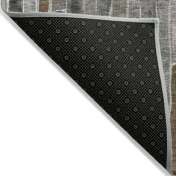 8' X 10' Pewter And Brown Striped Washable Indoor Outdoor Area Rug