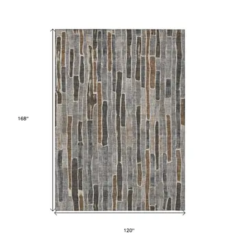 10' X 14' Pewter And Brown Striped Washable Indoor Outdoor Area Rug