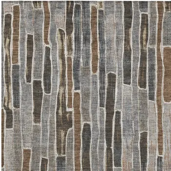 10' X 14' Pewter And Brown Striped Washable Indoor Outdoor Area Rug