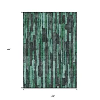 3' X 5' Sage Teal Blue And Emerald Striped Washable Indoor Outdoor Area Rug