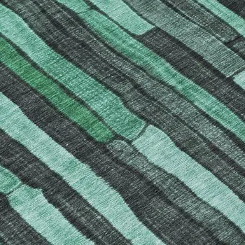 8' Sage Teal Blue And Emerald Round Striped Washable Indoor Outdoor Area Rug