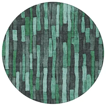 8' Sage Teal Blue And Emerald Round Striped Washable Indoor Outdoor Area Rug