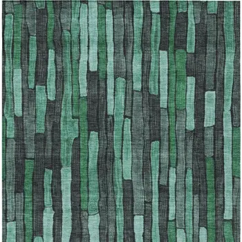 8' X 10' Sage Teal Blue And Emerald Striped Washable Indoor Outdoor Area Rug