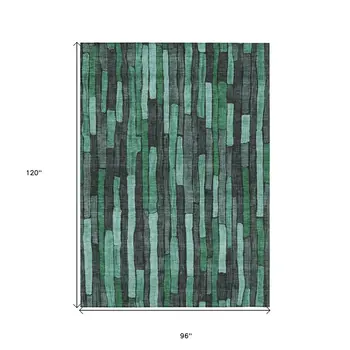 8' X 10' Sage Teal Blue And Emerald Striped Washable Indoor Outdoor Area Rug