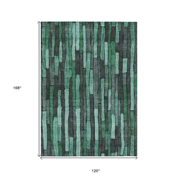 10' X 14' Sage Teal Blue And Emerald Striped Washable Indoor Outdoor Area Rug