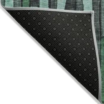 10' X 14' Sage Teal Blue And Emerald Striped Washable Indoor Outdoor Area Rug