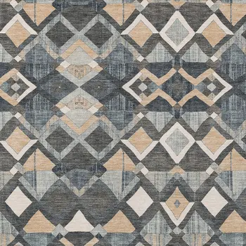 5' X 8' Graphite And Cream Geometric Washable Indoor Outdoor Area Rug