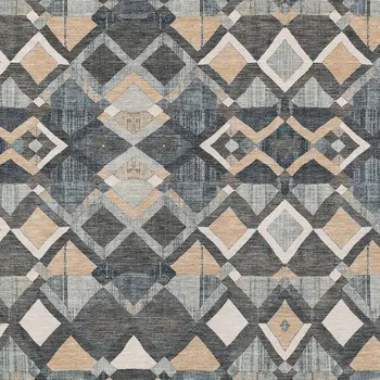 8' X 10' Graphite And Cream Geometric Washable Indoor Outdoor Area Rug