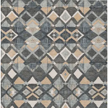 10' X 14' Graphite And Cream Geometric Washable Indoor Outdoor Area Rug