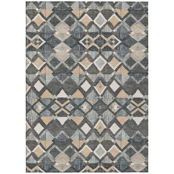10' X 14' Graphite And Cream Geometric Washable Indoor Outdoor Area Rug