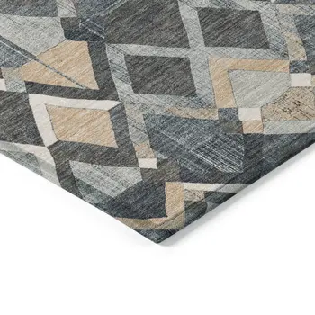10' X 14' Graphite And Cream Geometric Washable Indoor Outdoor Area Rug