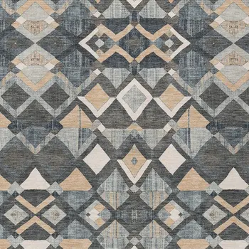 10' X 14' Graphite And Cream Geometric Washable Indoor Outdoor Area Rug