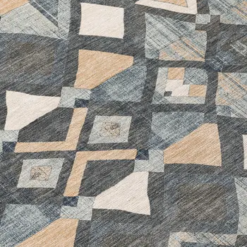 10' X 14' Graphite And Cream Geometric Washable Indoor Outdoor Area Rug