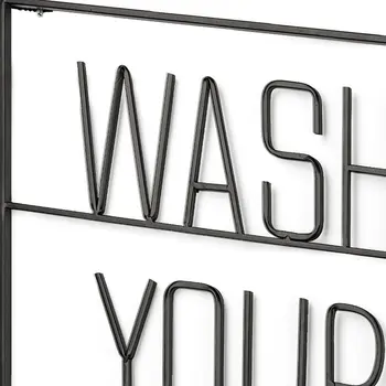 20" X 17" Black Wash Your Hands Metal Wall Decor