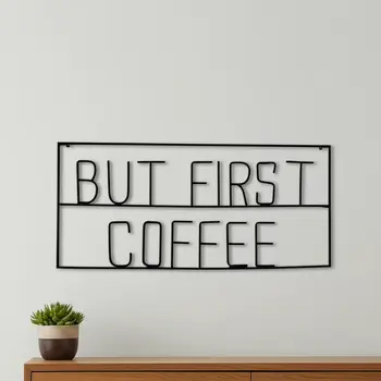 26" X 13" Black But First Coffee Metal Wall Decor