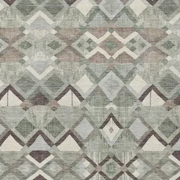 3' X 5' Sage And Off White Geometric Washable Indoor Outdoor Area Rug
