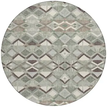 8' Sage And Off White Round Geometric Washable Indoor Outdoor Area Rug