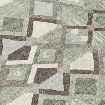8' Sage And Off White Round Geometric Washable Indoor Outdoor Area Rug