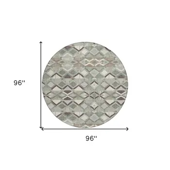 8' Sage And Off White Round Geometric Washable Indoor Outdoor Area Rug