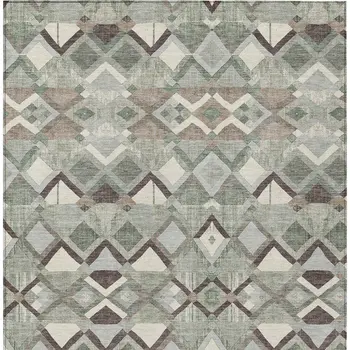 9' X 12' Sage And Off White Geometric Washable Indoor Outdoor Area Rug