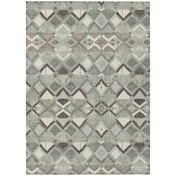 9' X 12' Sage And Off White Geometric Washable Indoor Outdoor Area Rug