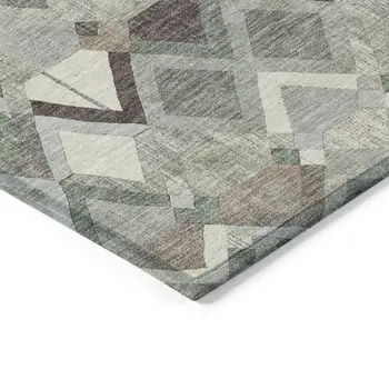 9' X 12' Sage And Off White Geometric Washable Indoor Outdoor Area Rug