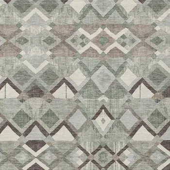 10' X 14' Sage And Off White Geometric Washable Indoor Outdoor Area Rug