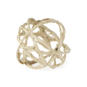 5" Beige Metal And Paper Orb Tabletop Sculpture