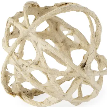 5" Beige Metal And Paper Orb Tabletop Sculpture