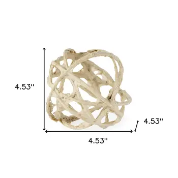 5" Beige Metal And Paper Orb Tabletop Sculpture