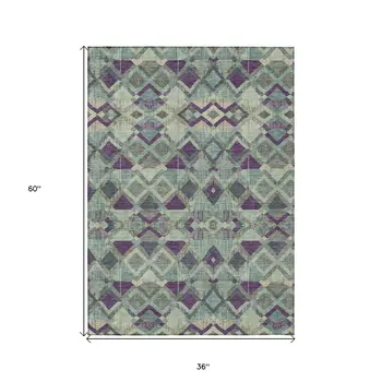 3' X 5' Blue And Purple Geometric Washable Indoor Outdoor Area Rug