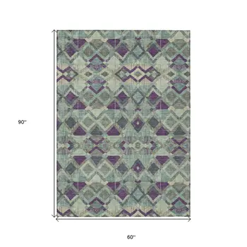 5' X 8' Blue And Purple Geometric Washable Indoor Outdoor Area Rug