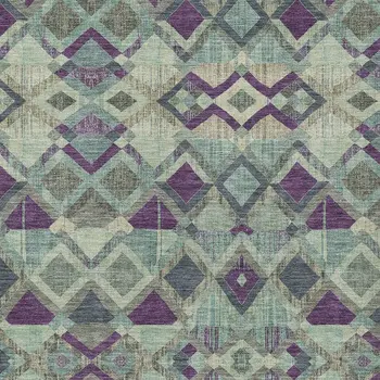 5' X 8' Blue And Purple Geometric Washable Indoor Outdoor Area Rug