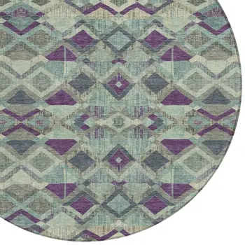 8' Blue And Purple Round Geometric Washable Indoor Outdoor Area Rug