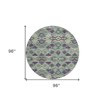 8' Blue And Purple Round Geometric Washable Indoor Outdoor Area Rug