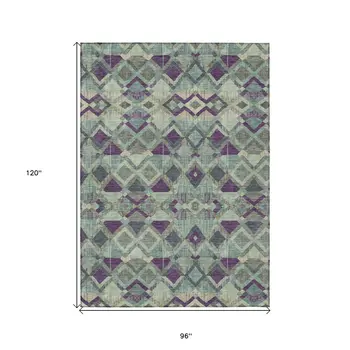 8' X 10' Blue And Purple Geometric Washable Indoor Outdoor Area Rug