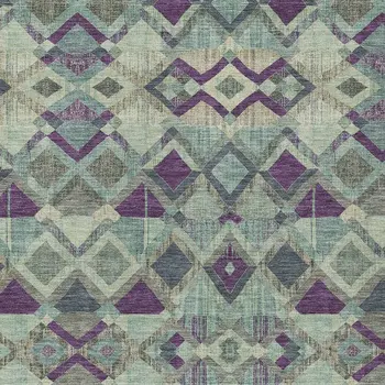 9' X 12' Blue And Purple Geometric Washable Indoor Outdoor Area Rug