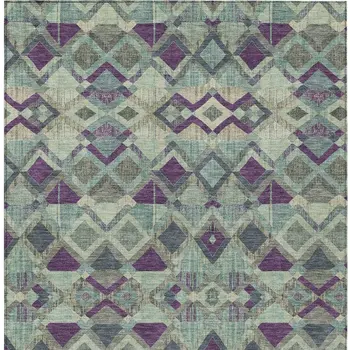 10' X 14' Blue And Purple Geometric Washable Indoor Outdoor Area Rug