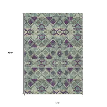 10' X 14' Blue And Purple Geometric Washable Indoor Outdoor Area Rug