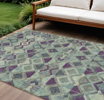 10' X 14' Blue And Purple Geometric Washable Indoor Outdoor Area Rug