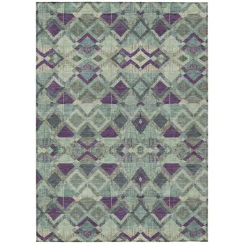 10' X 14' Blue And Purple Geometric Washable Indoor Outdoor Area Rug