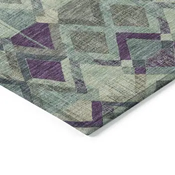 10' X 14' Blue And Purple Geometric Washable Indoor Outdoor Area Rug