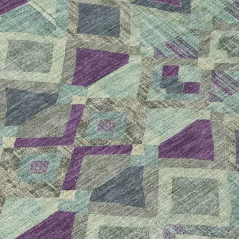 10' X 14' Blue And Purple Geometric Washable Indoor Outdoor Area Rug