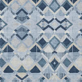 8' X 10' Sky Blue And Slate Blue Geometric Washable Indoor Outdoor Area Rug