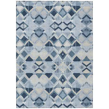 10' X 14' Sky Blue And Slate Blue Geometric Washable Indoor Outdoor Area Rug