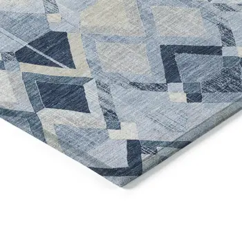 10' X 14' Sky Blue And Slate Blue Geometric Washable Indoor Outdoor Area Rug