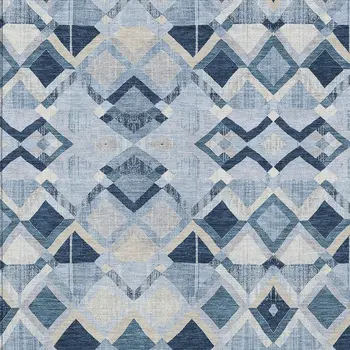 10' X 14' Sky Blue And Slate Blue Geometric Washable Indoor Outdoor Area Rug