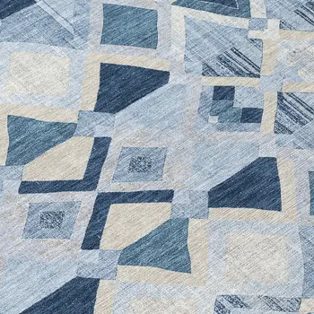 10' X 14' Sky Blue And Slate Blue Geometric Washable Indoor Outdoor Area Rug