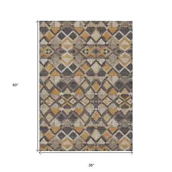 3' X 5' Wheat And Gold Geometric Washable Indoor Outdoor Area Rug
