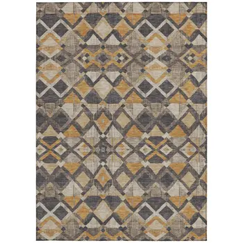 3' X 5' Wheat And Gold Geometric Washable Indoor Outdoor Area Rug
